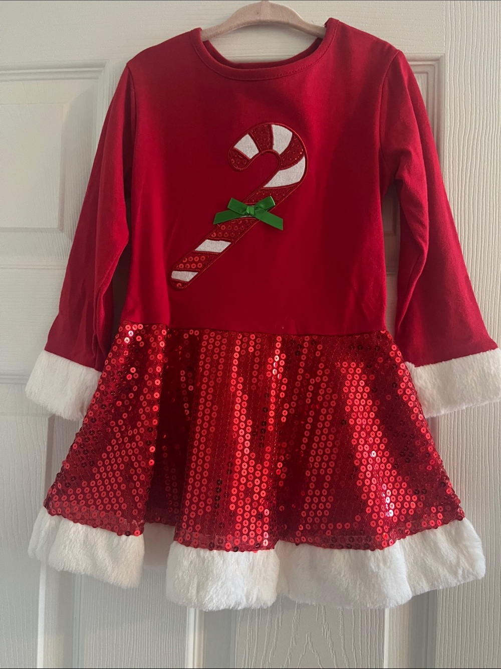 Kids Red Sequin Candy Cane Holiday Dress